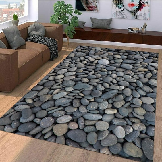 Area Rug: Pebble Stone Print 3D Visual Effect Nature Inspired Mat