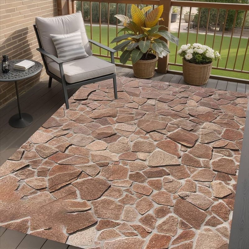 Area Rug: Photorealistic Stone Print, Waterproof, Stain Resistant.
