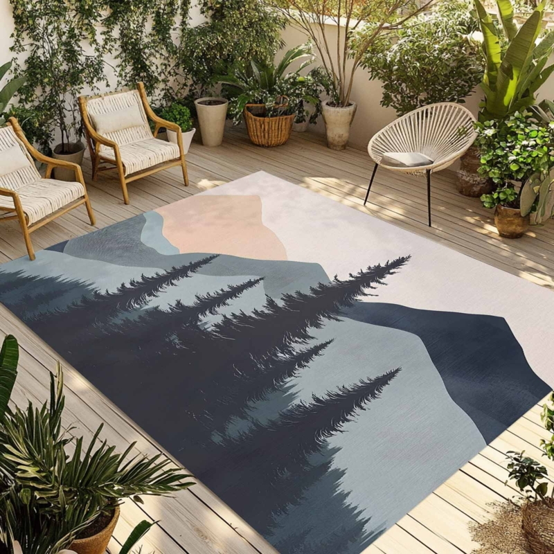 Area Rug, Pink and Blue Watercolor Print, Non Slip Outdoor Mat, Artistic