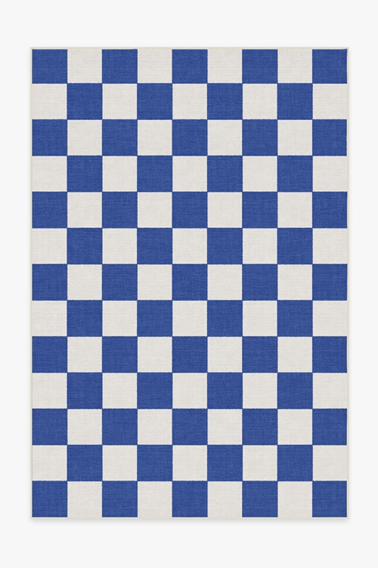 Area Rug Poolside Styling Navy Blue Cream Checkered Coastal Decor