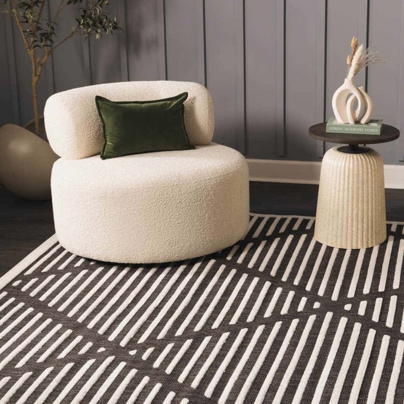 Area Rug Raised 3D Texture Weather Resistant Linear Geometric