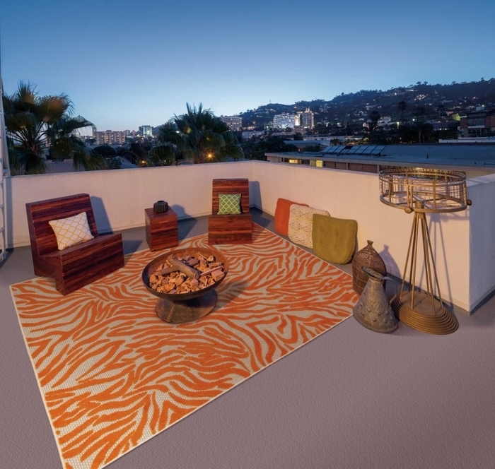 Area Rug Raised Botanical Motif High Low Texture Tropical Leaf Patio