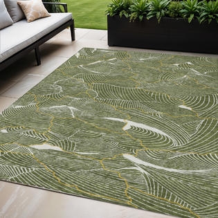 Area Rug Rectangular Low Pile Olive Green Abstract Wash