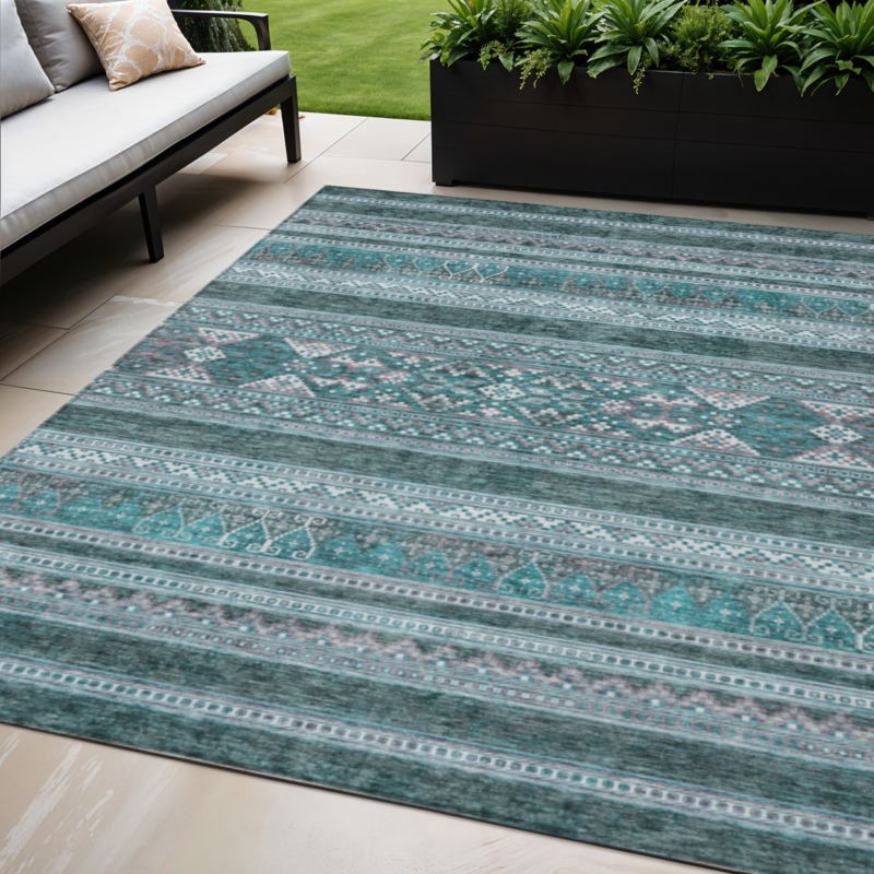 Area Rug Rectangular Southwestern Motif Silver and Ivory Palette