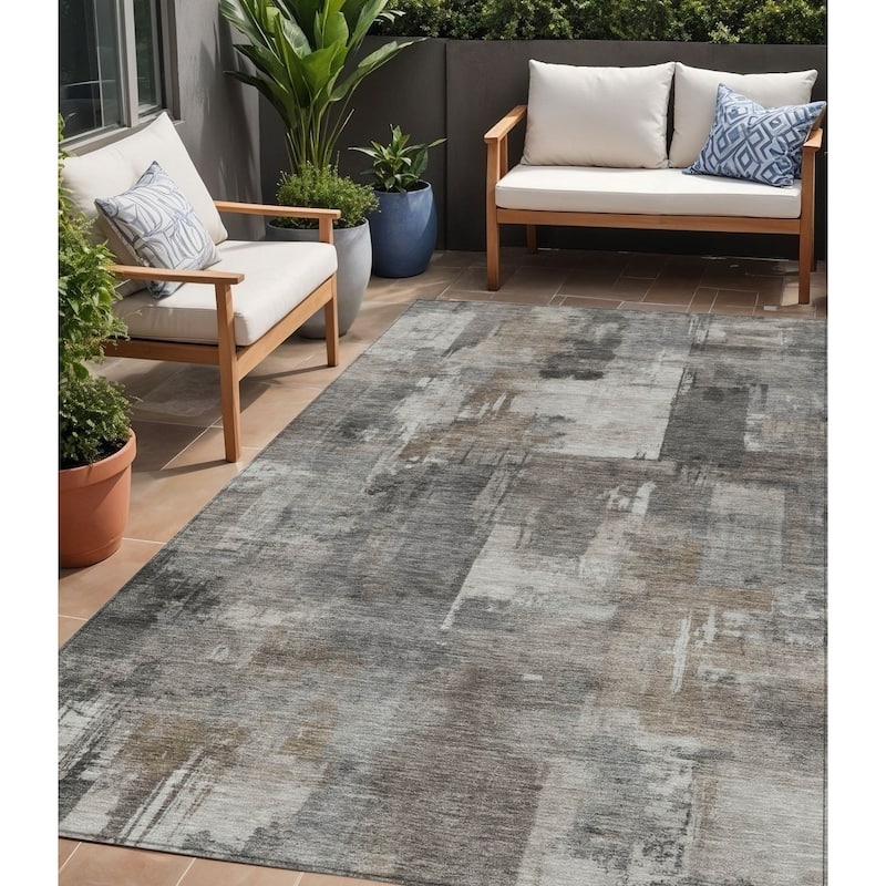 Area Rug Rectangular Watercolor Abstract Pattern Distressed Blue Hues