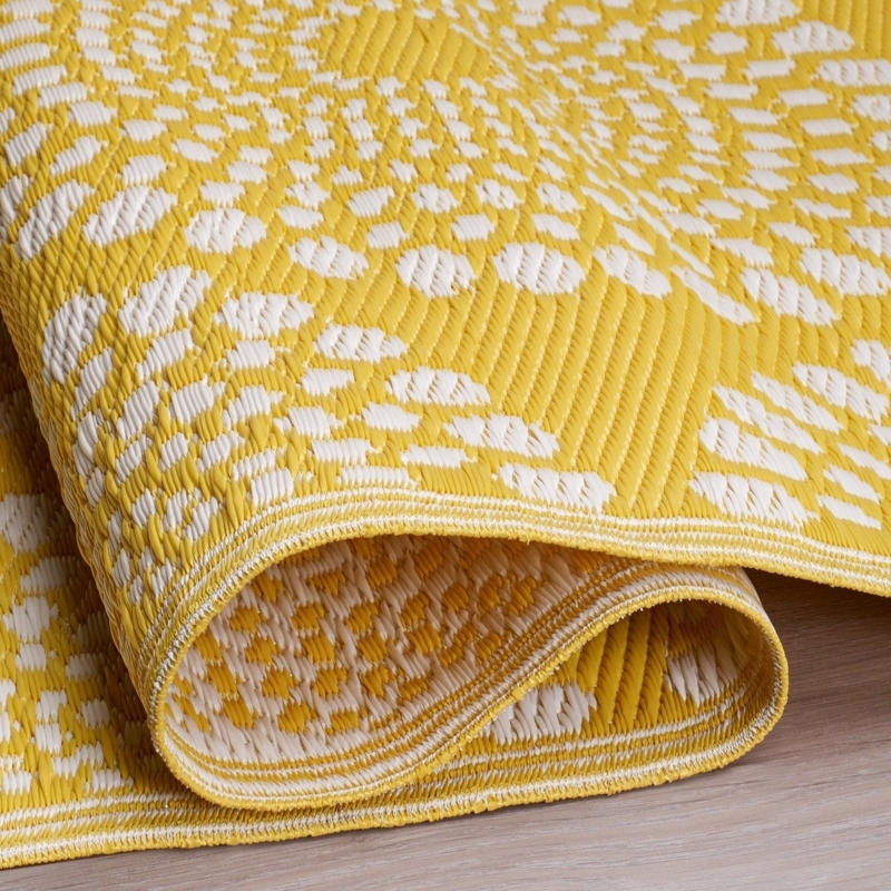 Area Rug Recycled Plastic Vibrant Yellow Floral Tight Flatweave