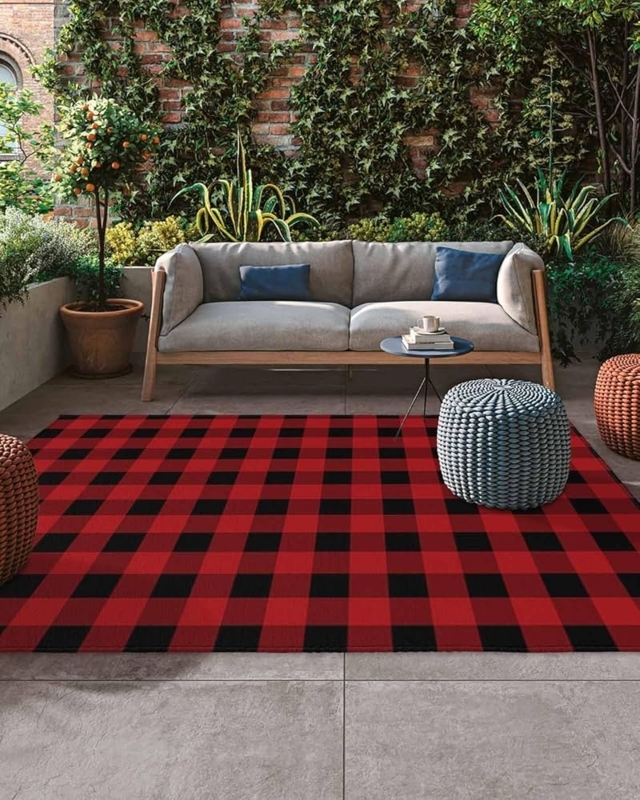Area Rug Red Buffalo Check Flatweave Rustic Farmhouse Patio