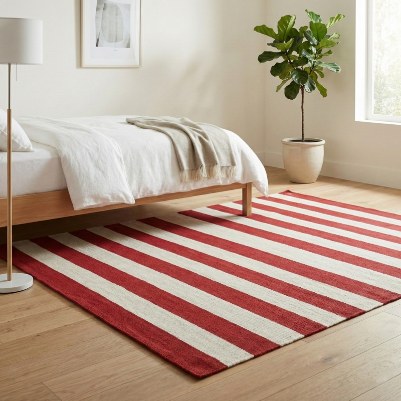 Area Rug Red White Trellis Pattern Flatweave Geometric