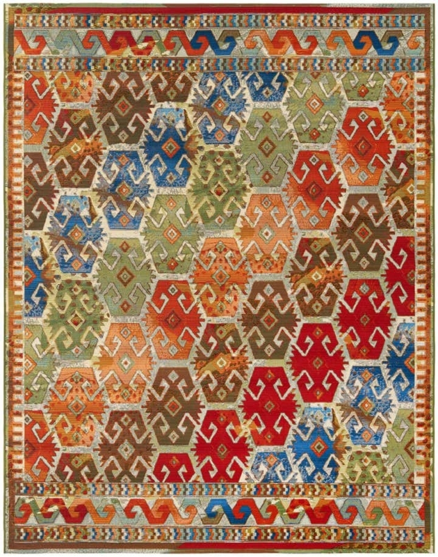 Area Rug Repeating Medallions Distressed Bohemian Desert Style