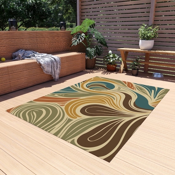 Area Rug Retro Color Palette Avocado Mustard Organic Abstract Groovy Deck