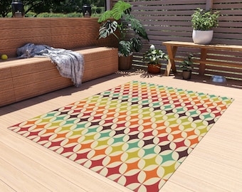 Area Rug Retro Psychedelic Aesthetic Bold Orange Daisies 70s Boho