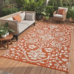 Area Rug Reversible Design Plastic Straw Look Terracotta Boho