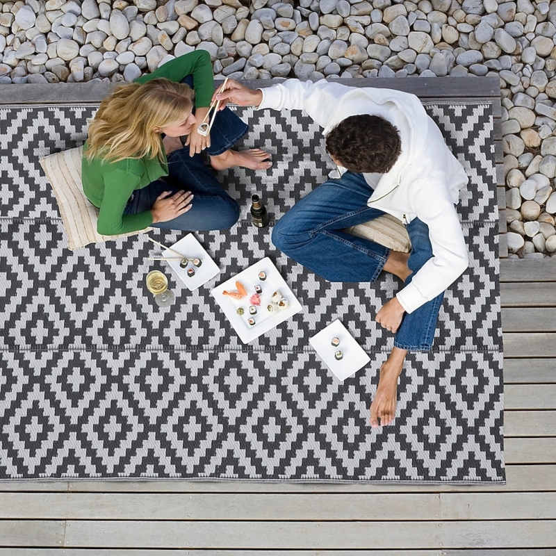 Area Rug Reversible Grey Moroccan Trellis Flatweave For Patio Decor