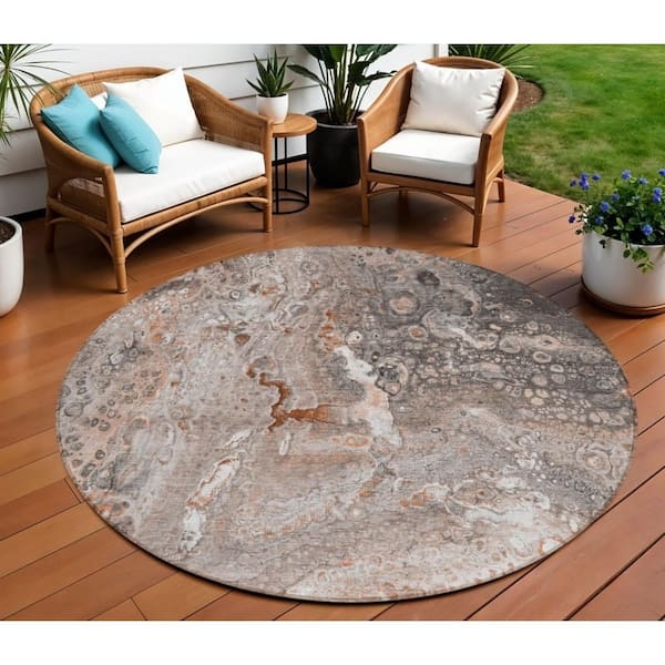 Area Rug Round Abstract Pattern Terracotta Color Washable Rug