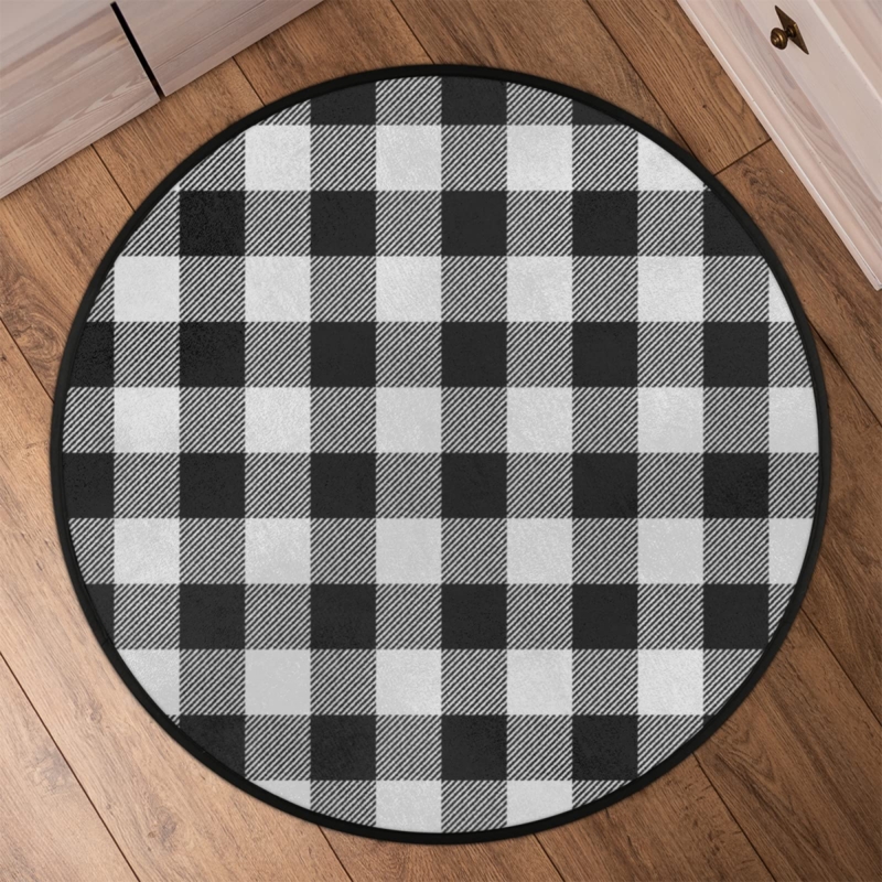 Area Rug Round Black White Buffalo Plaid Farmhouse Decor