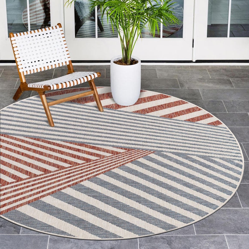 Area Rug Round Concentric Stripes Nautical Blue