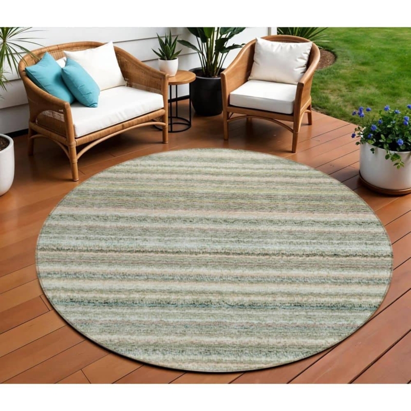 Area Rug Round Flatweave Sage Green Striped Area Rug