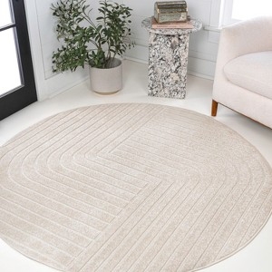 Area Rug: Round Geometric Angle Pattern High-Low Modern