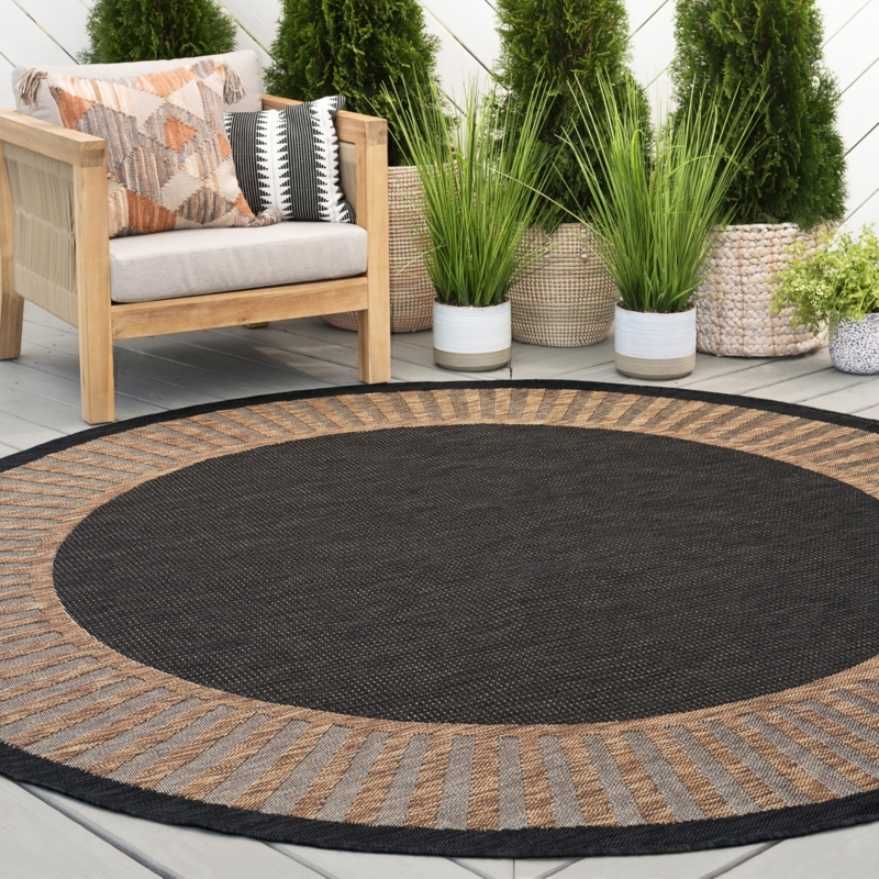 Area Rug Round Gold Tone with Striped Border Patio Ideas