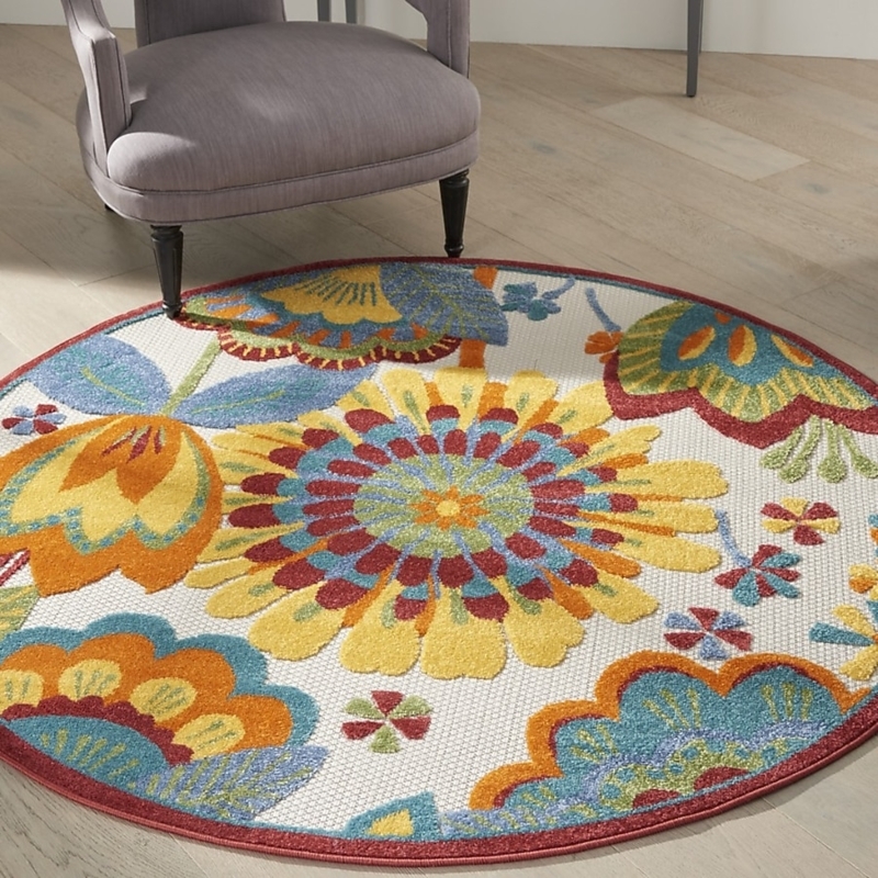 Area Rug Round Large Scale Floral Yellow Color Palette