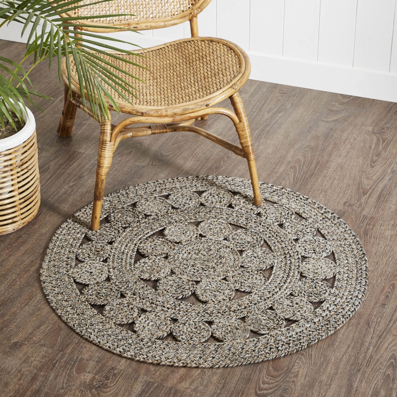 Area Rug Round Multi Tonal Blue Pebble Texture Braided Nautical
