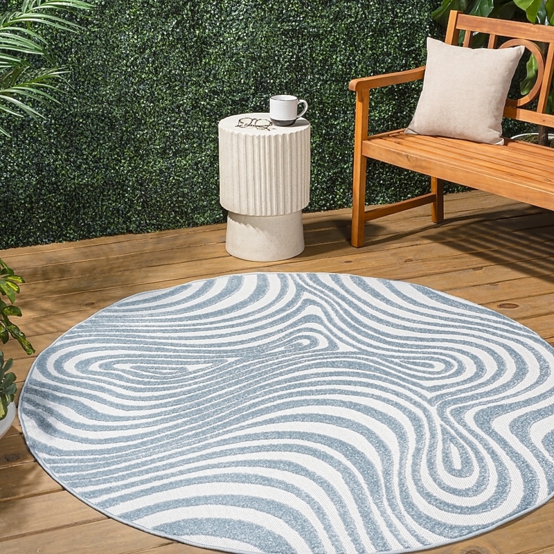 Area Rug Round Shape, Round Light Blue Striped Rug