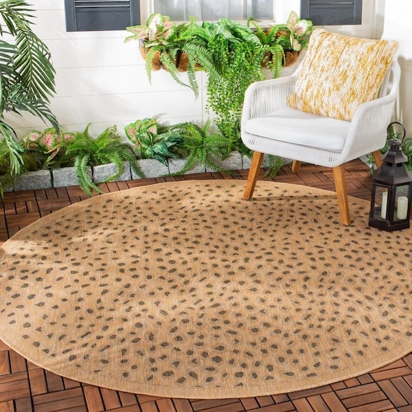 Area Rug Round Silhouette Gold Cheetah Print Indoor Outdoor