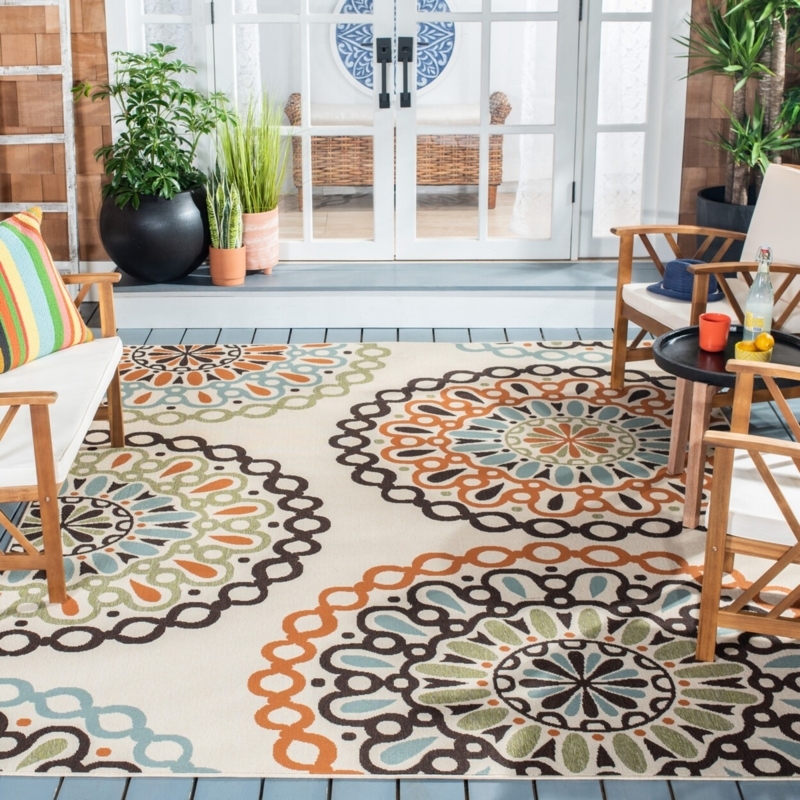 Area Rug: Round Silhouette with Terracotta Base and Vine Motif