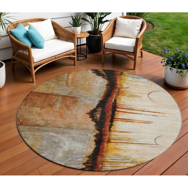 Area Rug Round Transitional Abstract Blue Pattern Patio Rug Styling