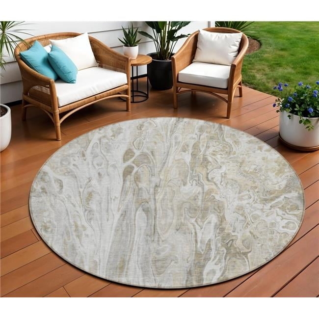 Area Rug Round Washable Distressed Abstract Pattern Neutral Rug