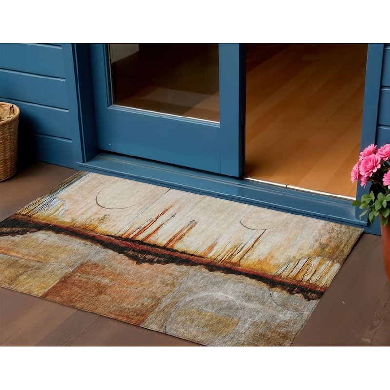 Area Rug Round Watercolor Pattern Abstract Blue Round Outdoor Rug