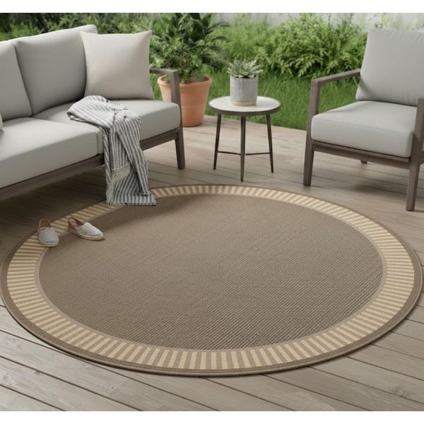 Area Rug Round Wicker Stitch Texture Flatwoven