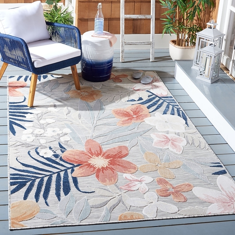Area Rug Rust Gray Oversized Botanical Floral Tropical Flatweave