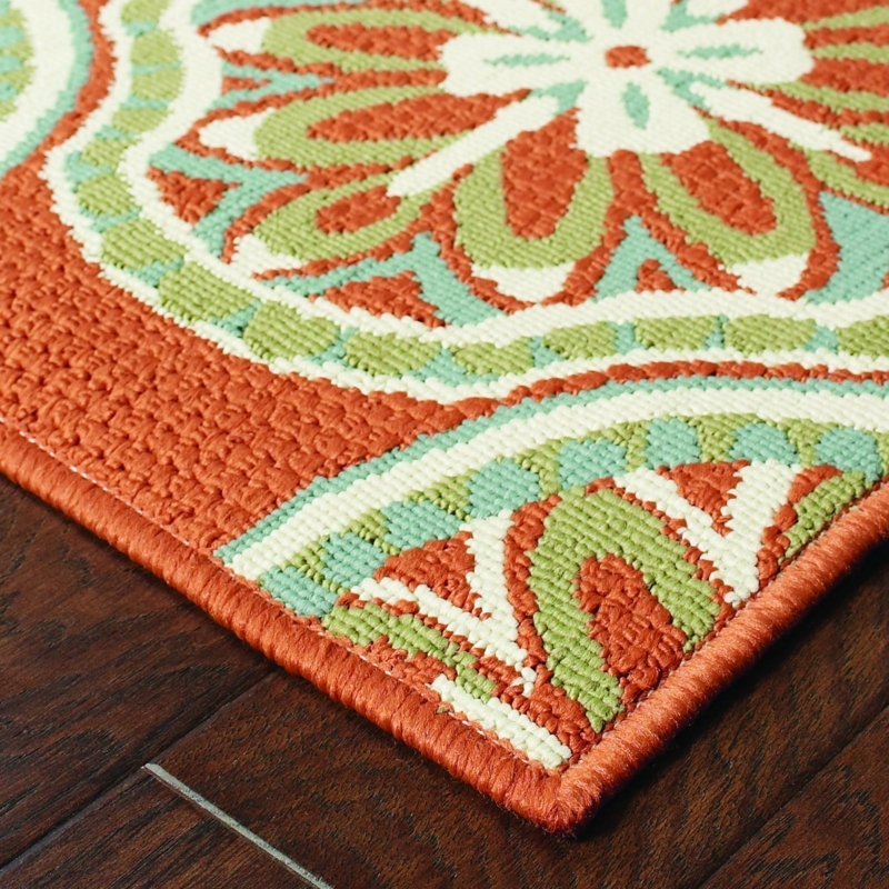 Area Rug Rust Ivory Traditional Ornate Floral Border Detail