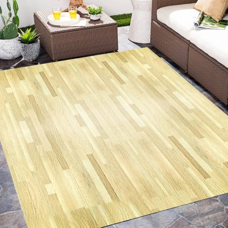 Area Rug Rustic Concentric Wood Grain Pattern Waterproof Deck