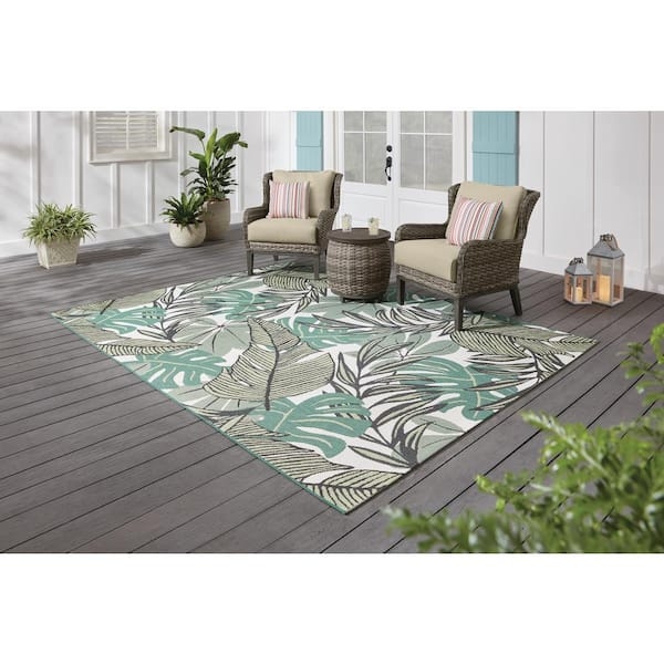 Area Rug Sage Green Botanical Leaf Pattern Tropical Patio Decor