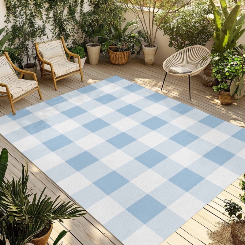 Area Rug Sage Green Buffalo Plaid Outdoor Flatweave Patio