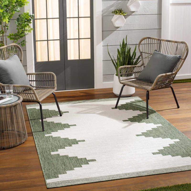 Area Rug Sage Green Distressed Pattern Tonal Design Patio Mat
