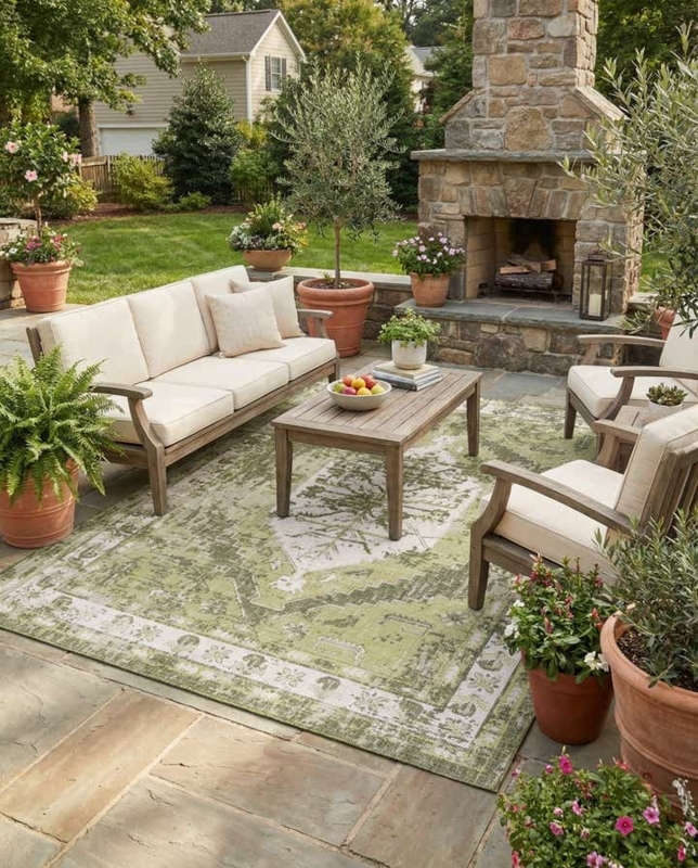 Area Rug Sage Green Palette Traditional Oriental Medallion Woven
