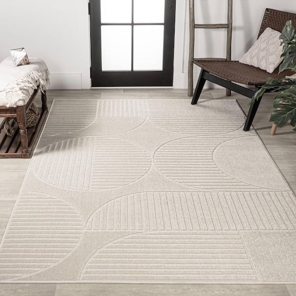 Area Rug: Scandi Geometric Arch Pattern High-Low Pile Decor