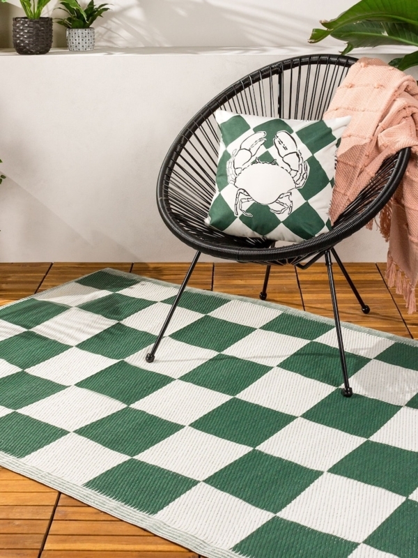 Area Rug Scandinavian Sage Green Checkerboard Woven Patio Decor