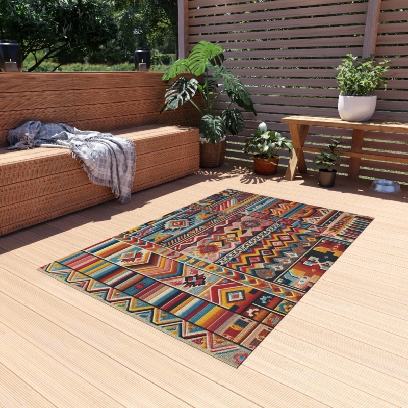 Area Rug Serape Inspired Stripes Multicolored Palette Mexican Style