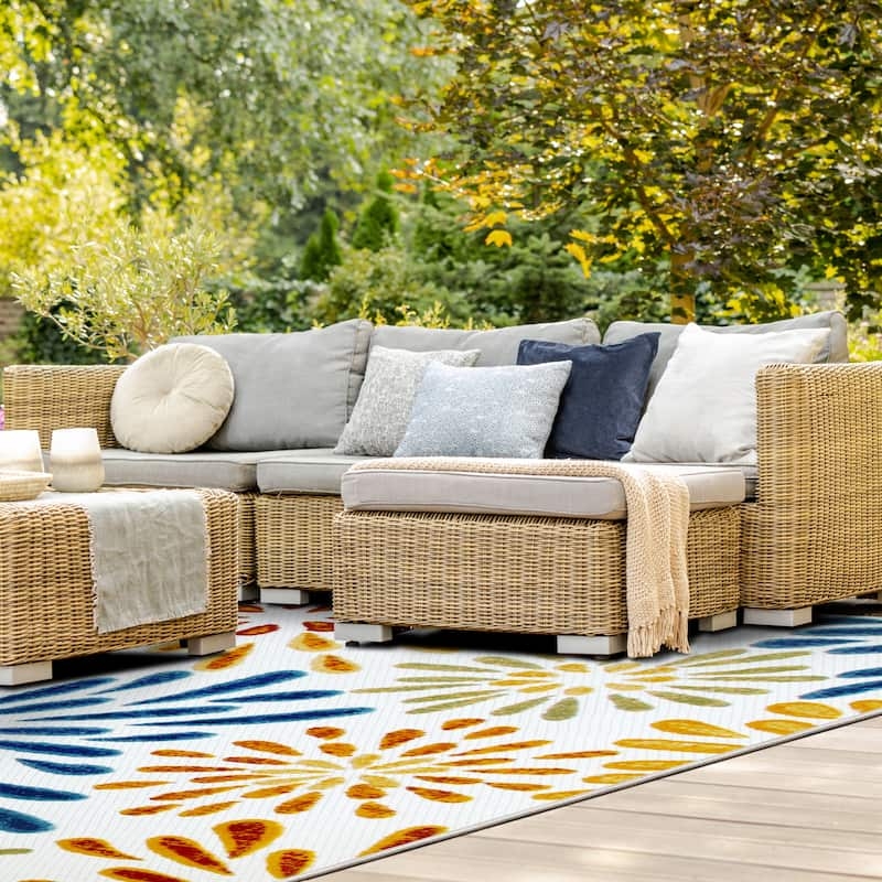 Area Rug Slate Blue Sage Green Oversized Botanicals Muted Palette