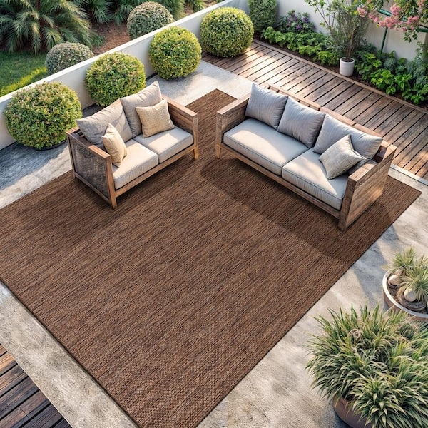 Area Rug Solid Color Woven Low Pile Indoor Outdoor Durability