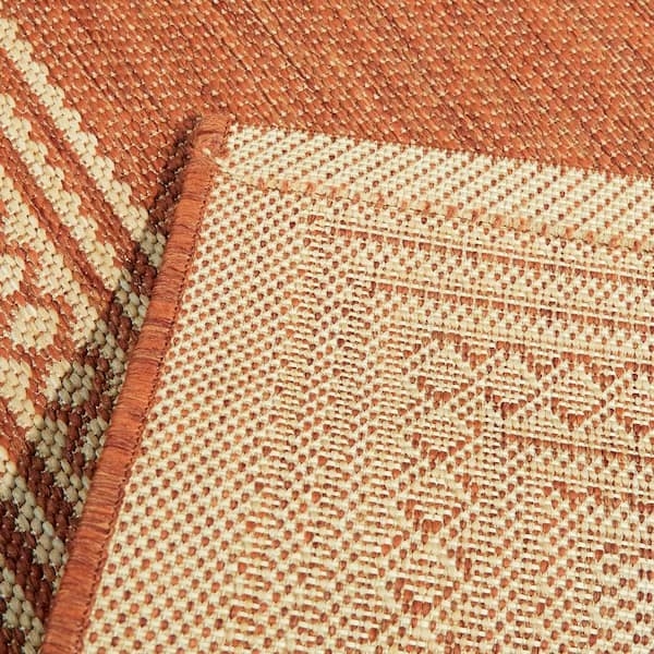 Area Rug Solid Field Tan Border Frame Transitional Patio Wicker