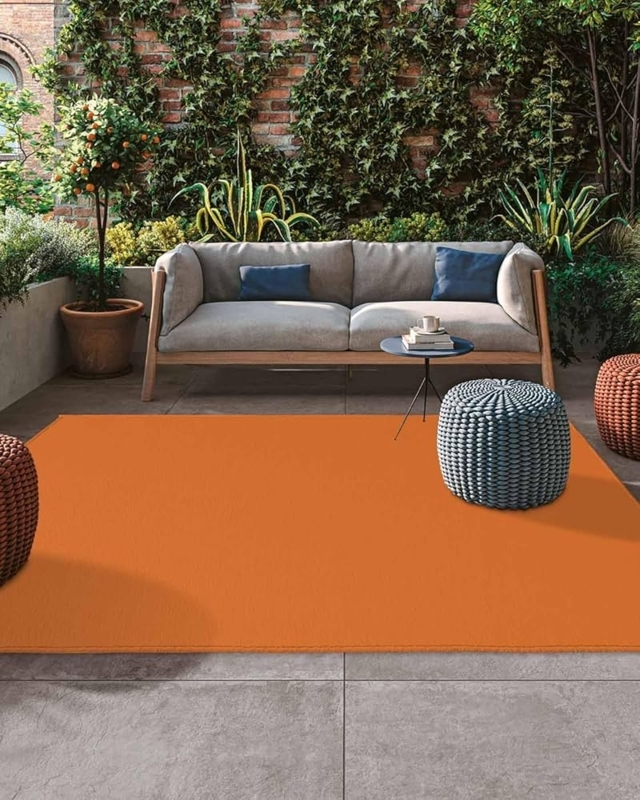 Area Rug Solid Orange Low Profile Minimalist Woven Patio Mat