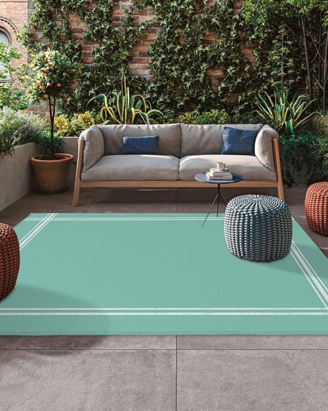 Area Rug, Solid Vibrant Turquoise Hue, Low Profile Flatweave