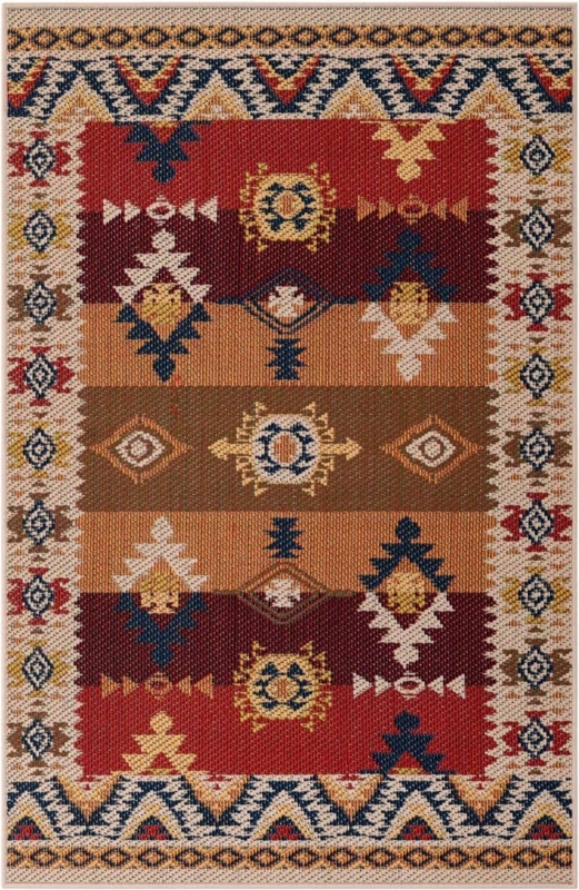 Area Rug Southwestern Pattern Terracotta Black Diamond Motif Flatweave