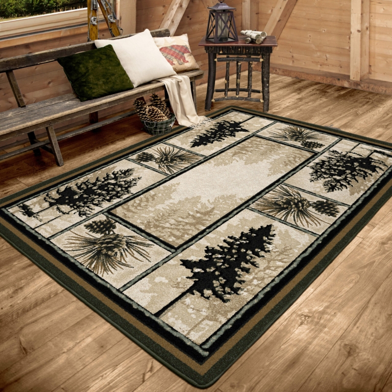 Area Rug Southwestern Pine Tree Motif Geometric Border Rug