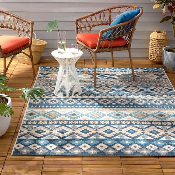Area Rug Southwestern Stripe Vibrant Palette Rustic Tribal Patio Decor